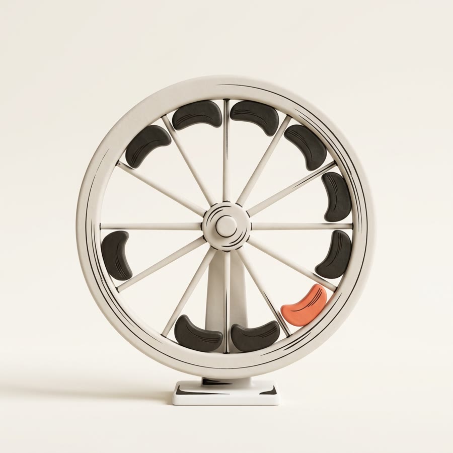 A perpetual-motion wheel spinning in place