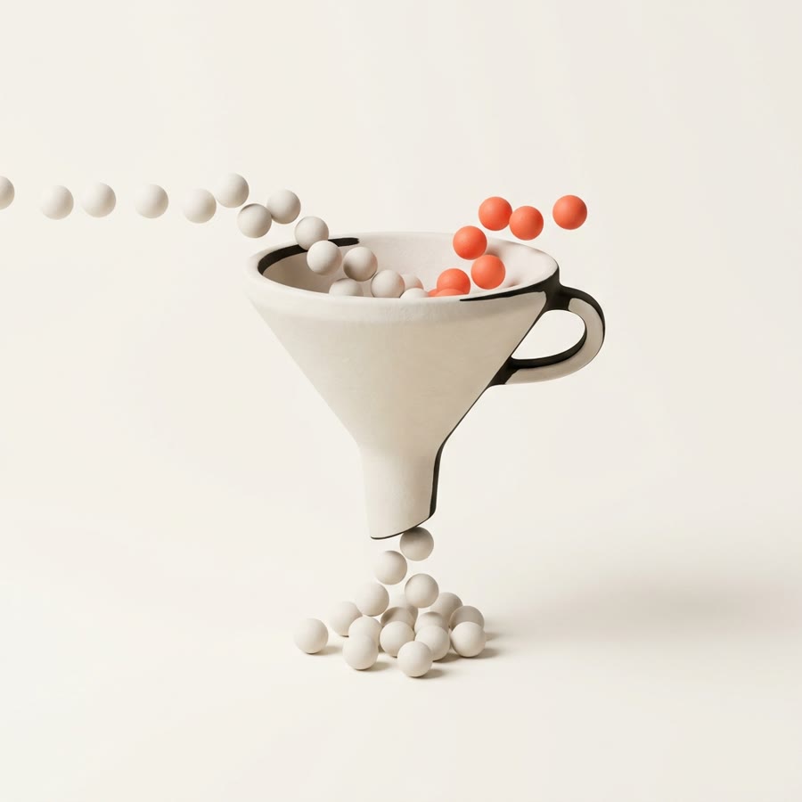 A funnel where only the new coral spheres count